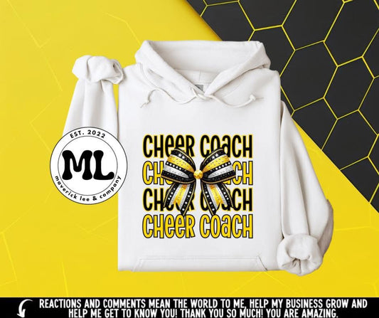 Cheer coach rhinestone bow yellow/black