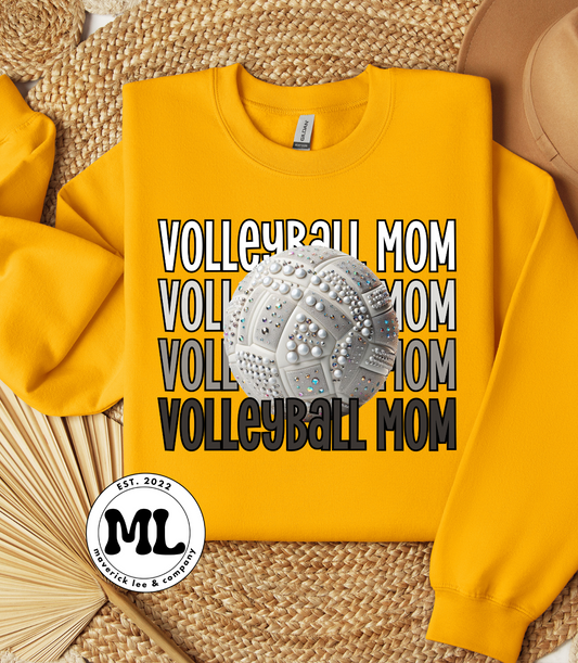 Rhinestone Volleyball mom - white/grey/black