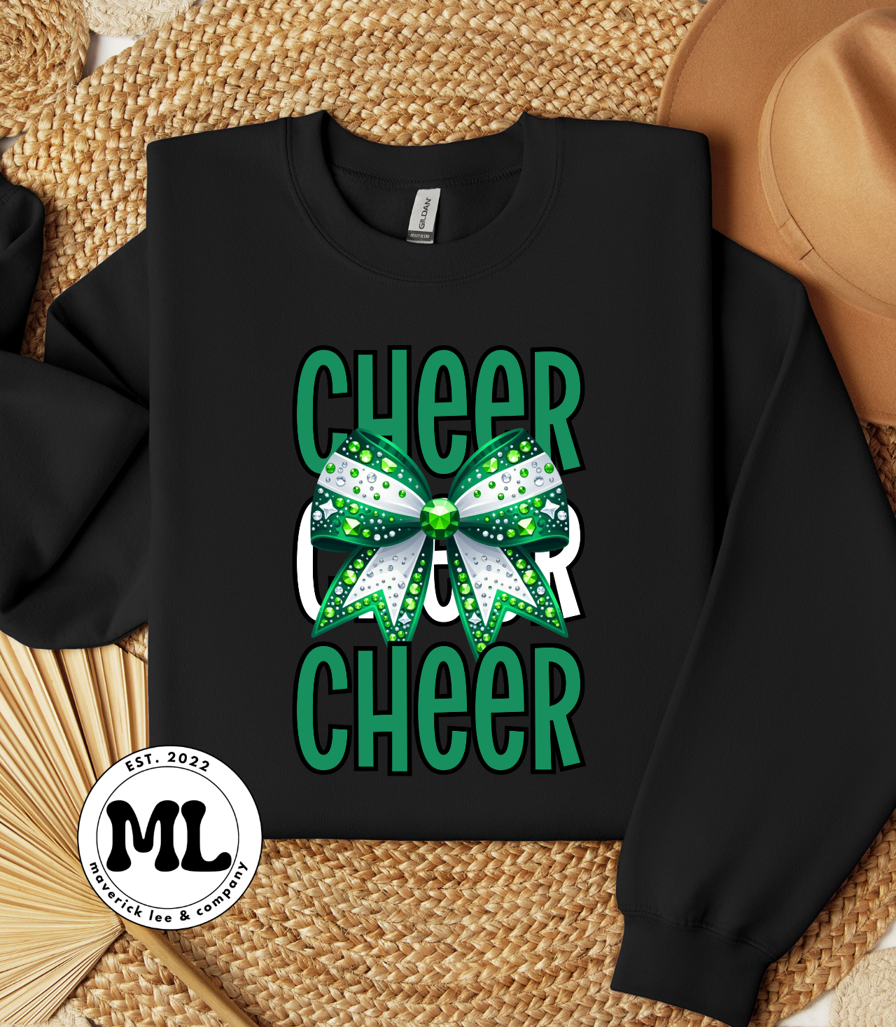 Green and white scrolling cheer