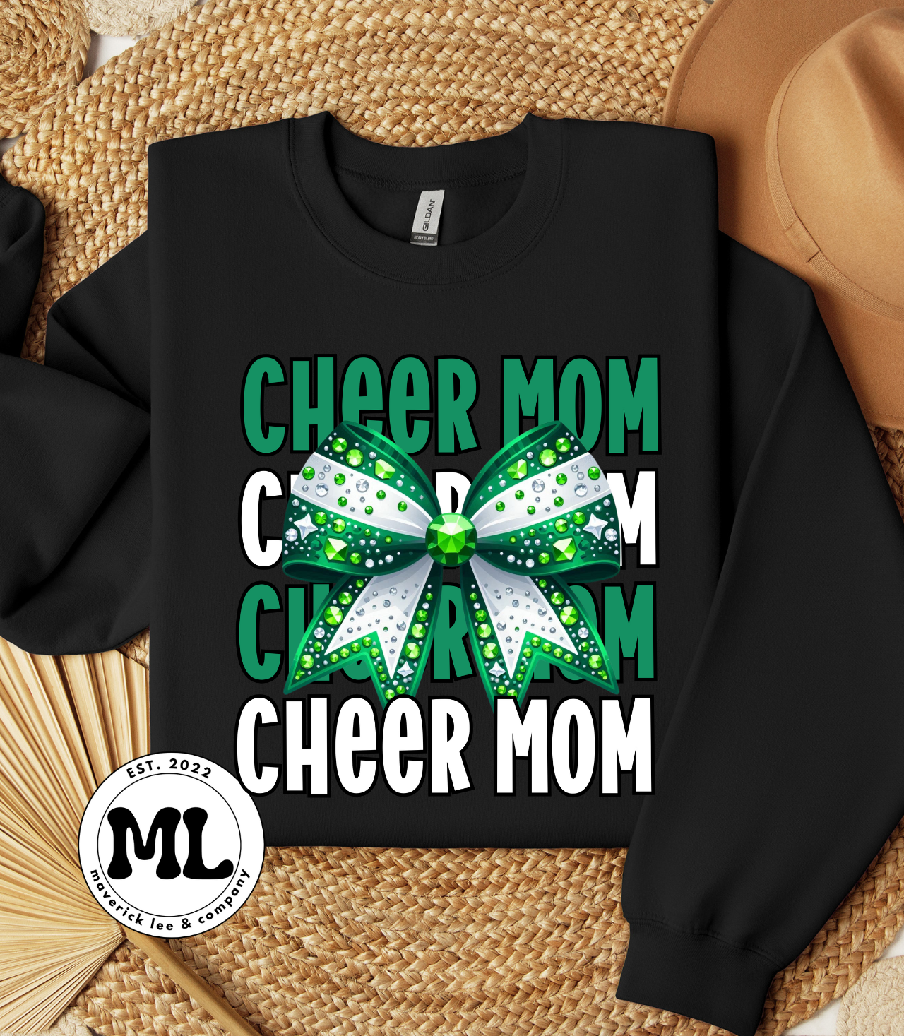 Green and white scrolling cheer mom