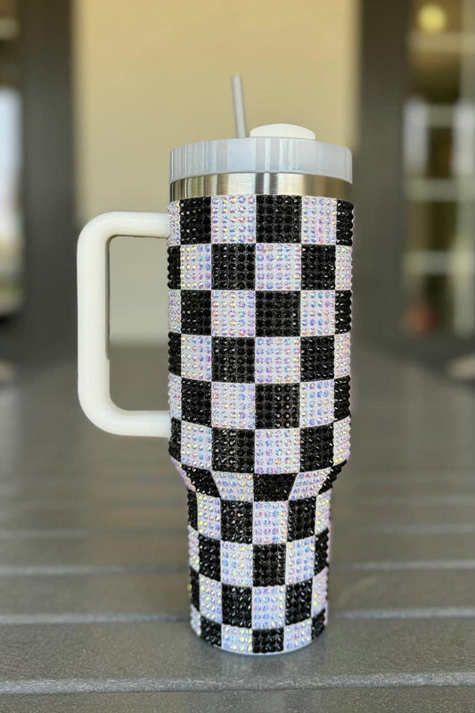 40oz Checkered rhinestone tumbler - in stock