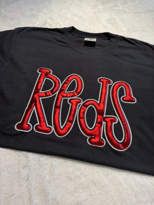 ￼XL Reds metallic puff tee in stock