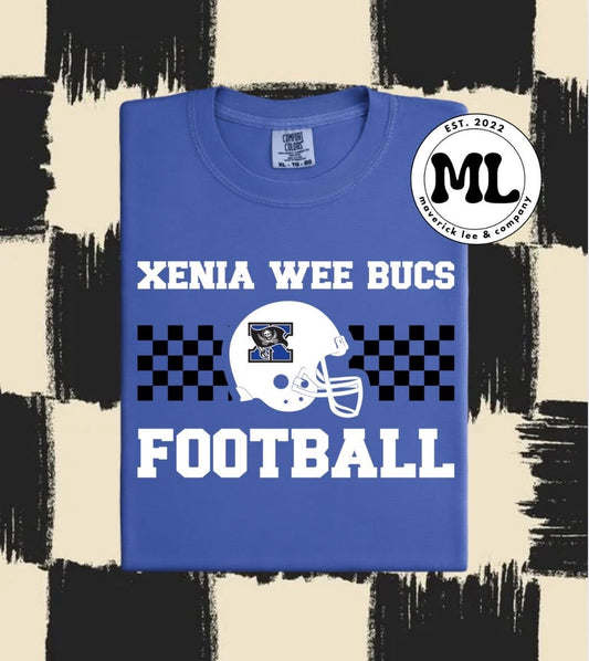Xenia wee Bucs football white helmet black checkered