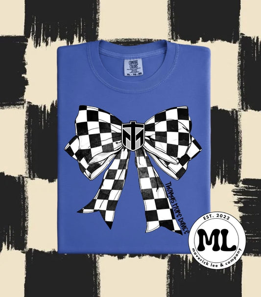 TMU dance checkered bow logo
