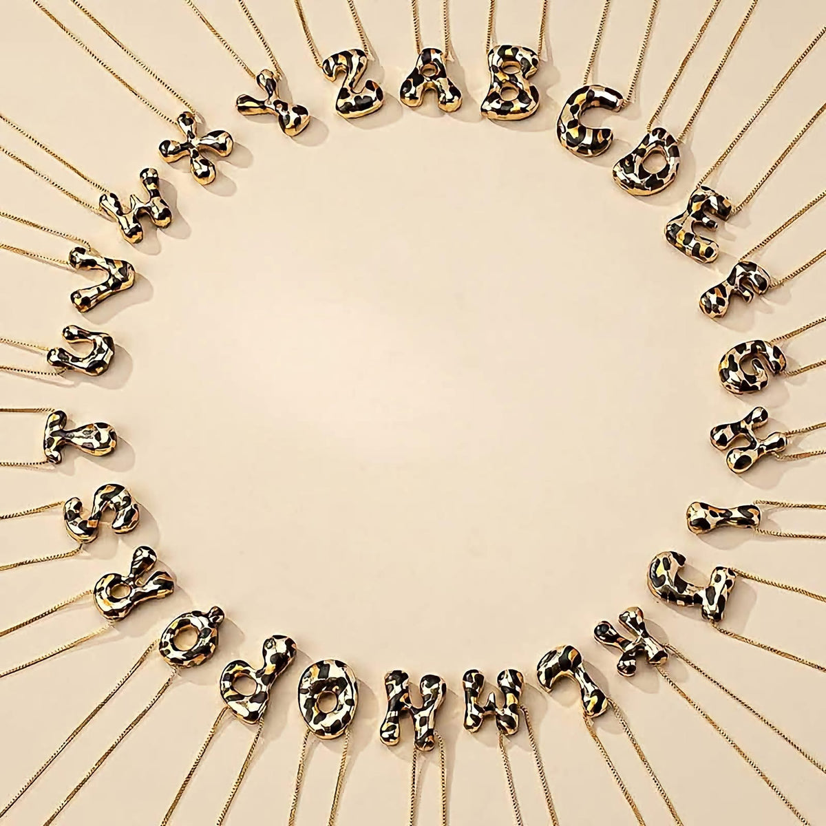 Leopard Bubble Letter Necklace