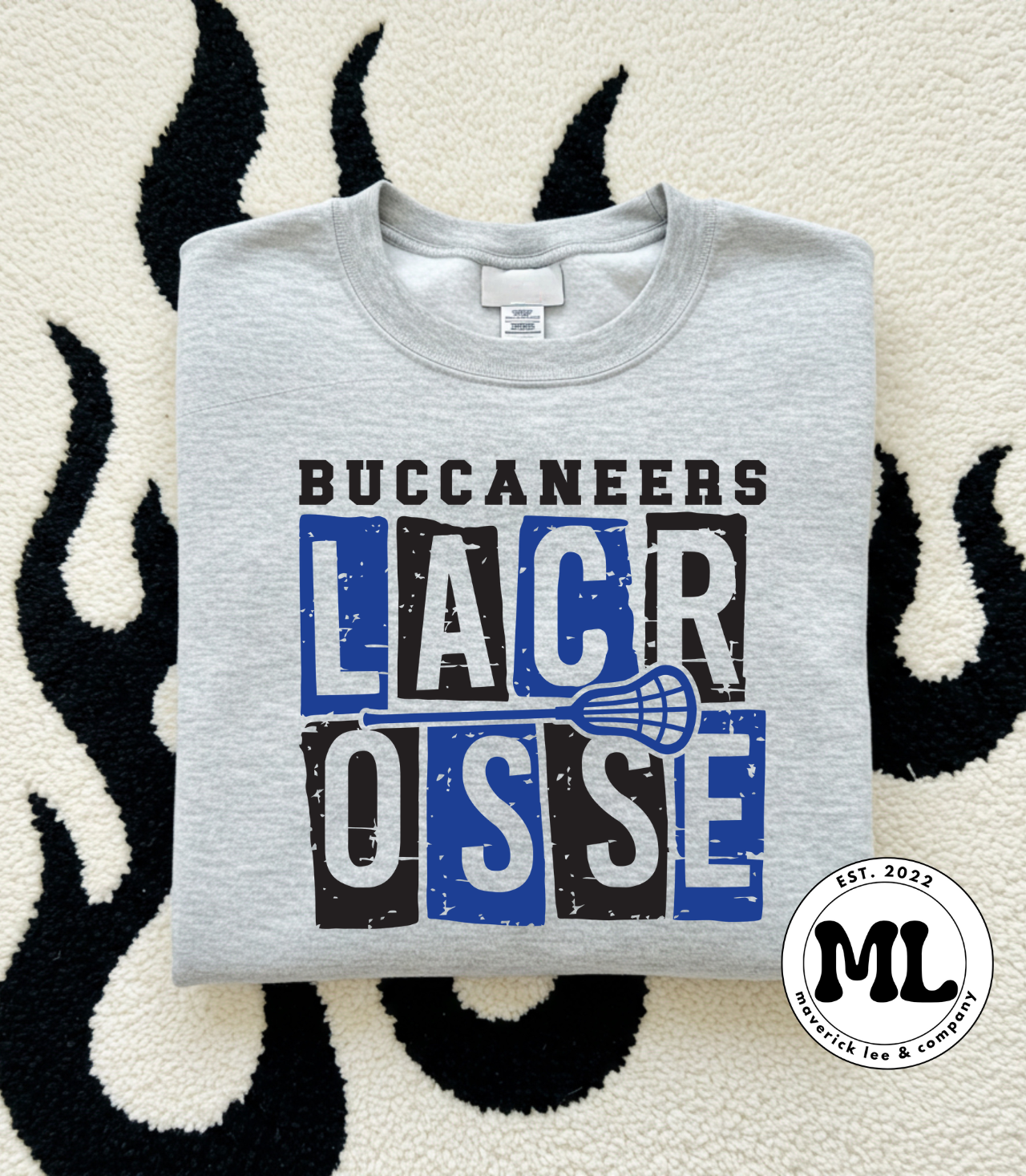 Buccaneers lacrosse, distressed stacked boxes