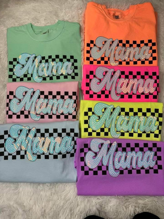 Mama checkered spangle tee