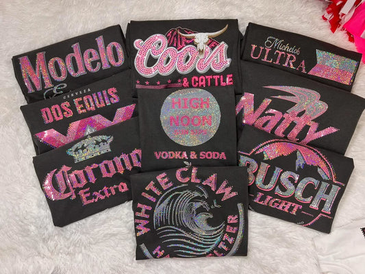Pink and silver Drink spangled tee