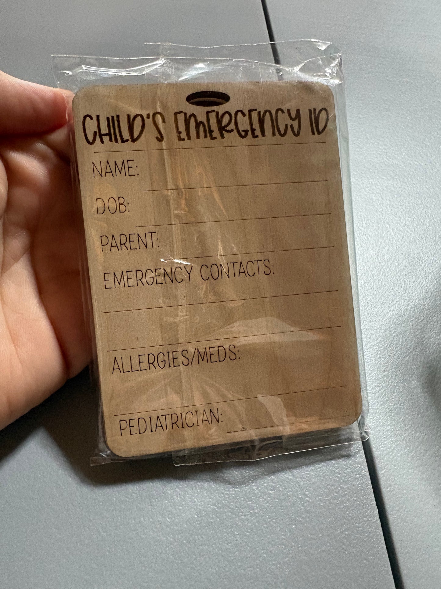 In stock child’s emergency ID wooden