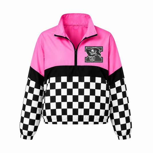 Quarter zip - Xenia grey scale - pink top / black stripe / black and white checkered bottom