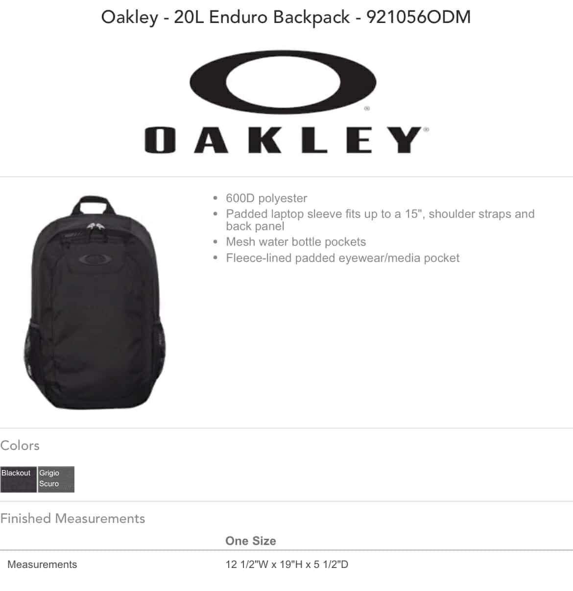 Custom 20L Oakley bookbag