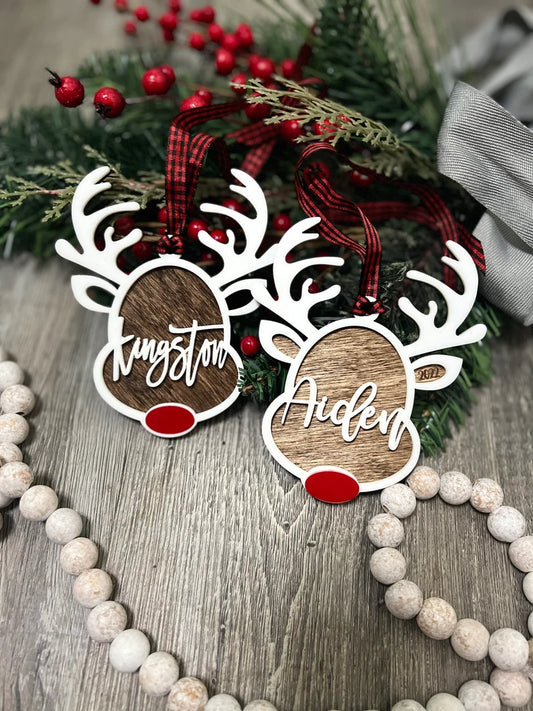 Wooden reindeer name tag