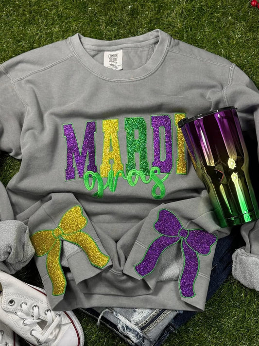 Mardi Gras embroidered side slit sweatshirt