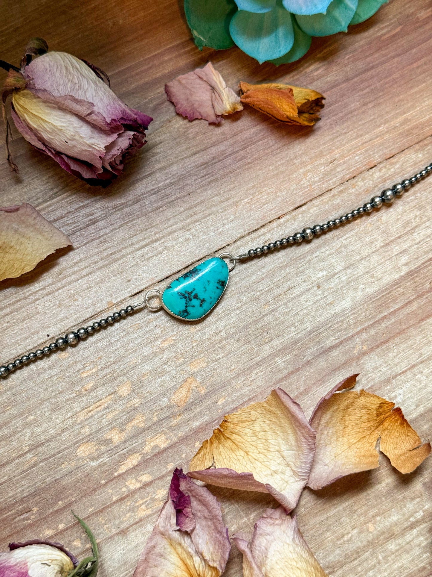 Sterling Silver & Turquoise Choker – 13” + Extender – Handmade In-House by The Bijoux FAB