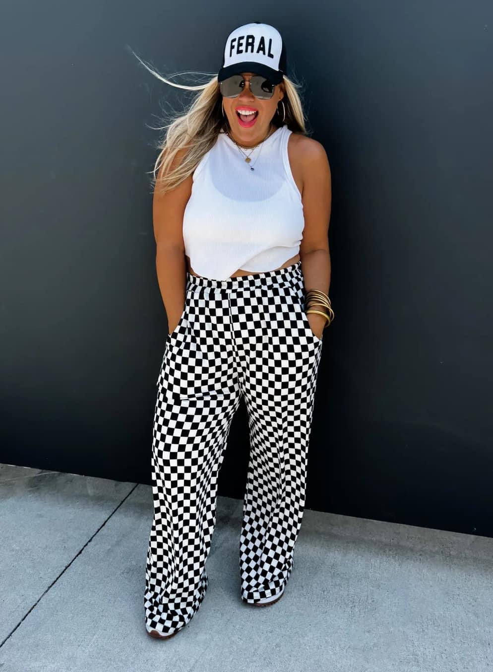 Bold Block Checker Pants - in stock