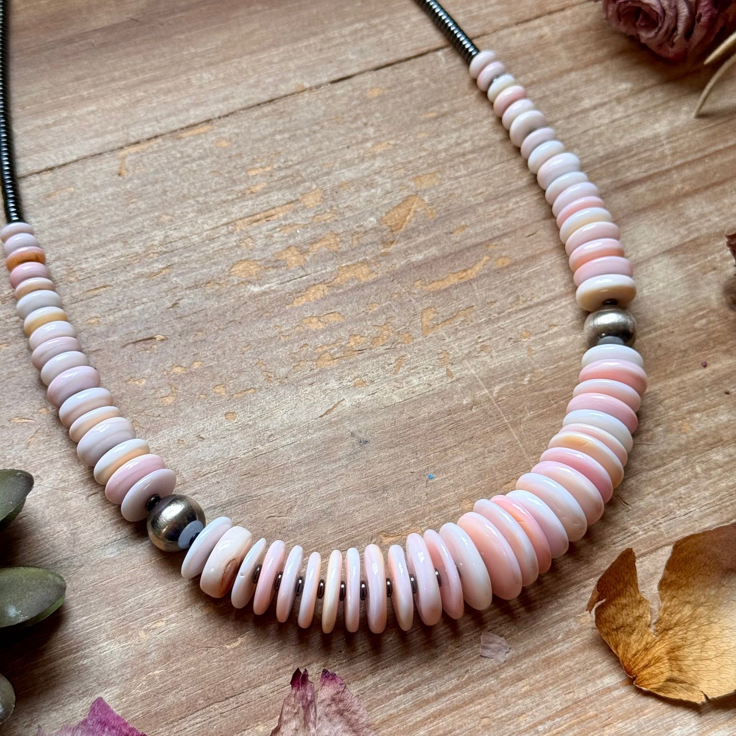 Pink Conch & Black Hematite Necklace – 23.5” –