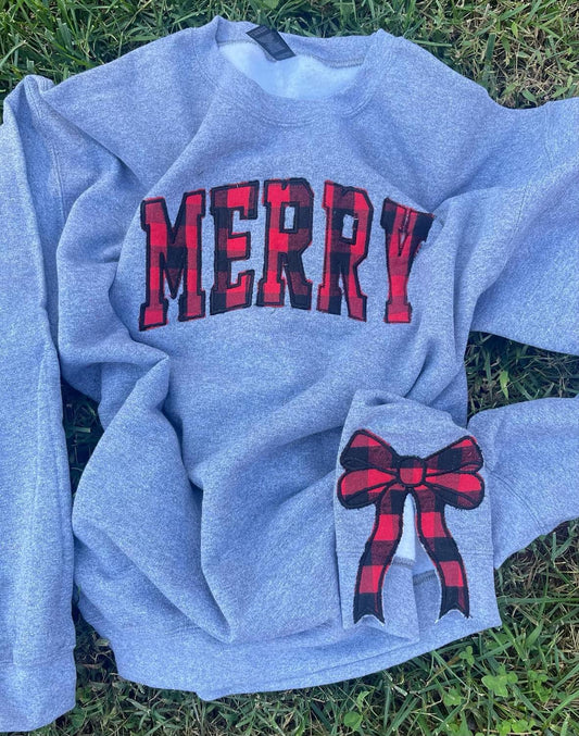 Christmas embroidered bow split sweatshirt