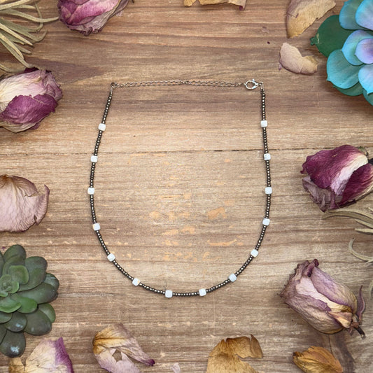 White Howlite Glass Seed Bead Choker