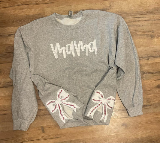 Baseball side bow embroidered sweatshirt