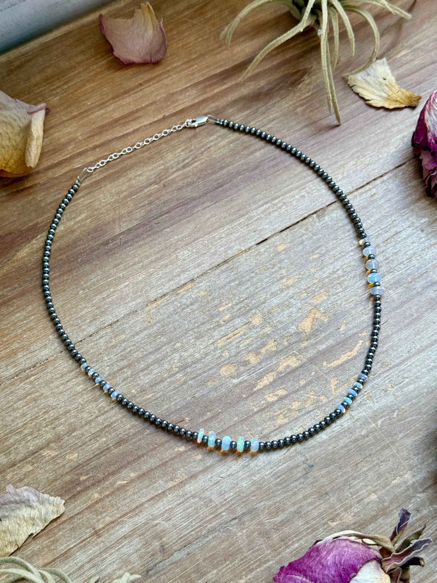 White Opal Necklace – Smooth 3 mm Beads – 16”