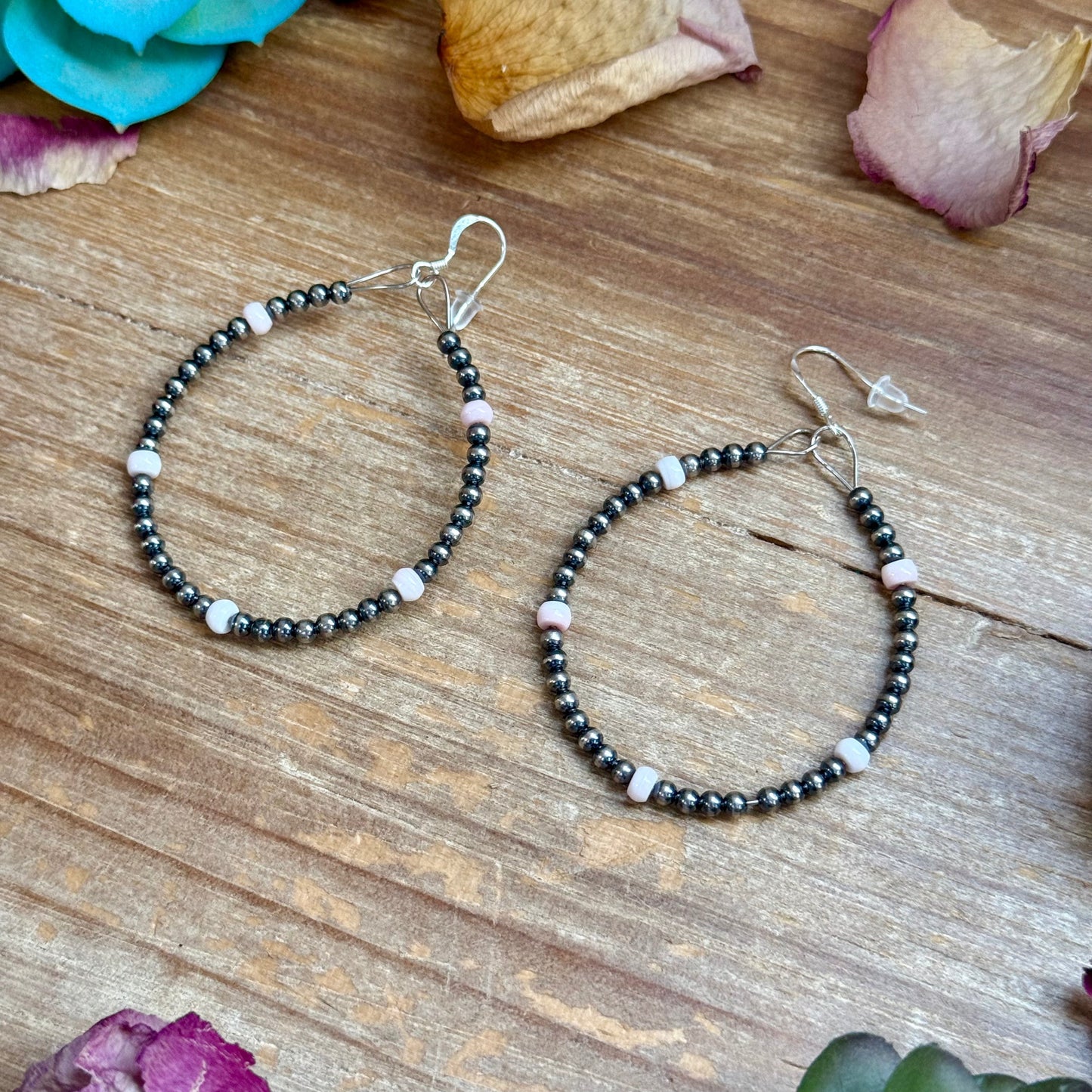 Pink Conch Hoop Earrings – Sterling Silver Pearls