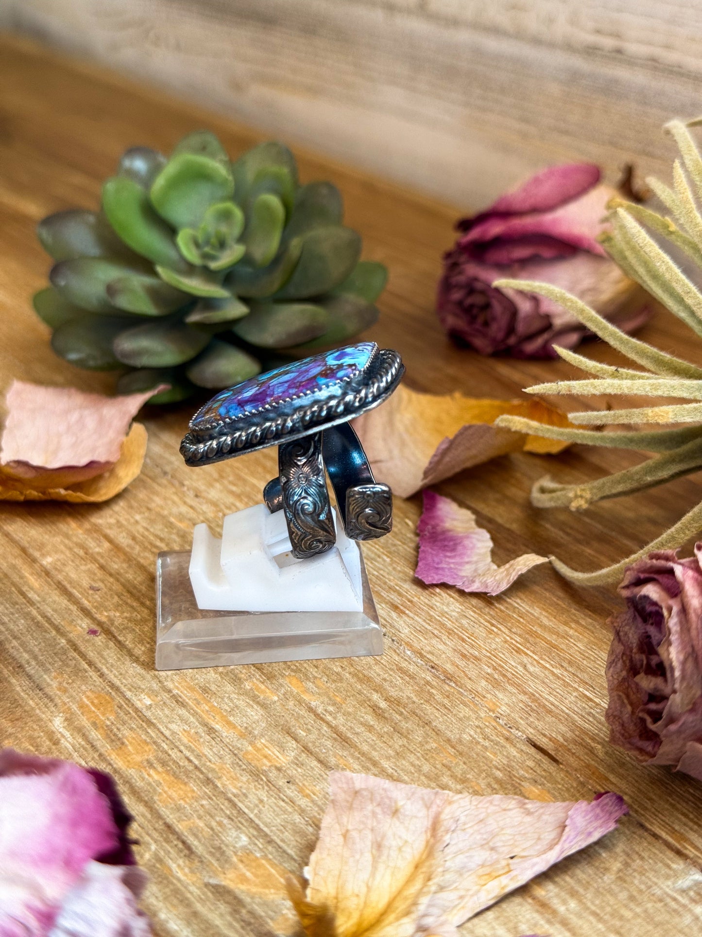 MJ Ring – Sterling Silver Adjustable Purple Mojave Rectangle Ring