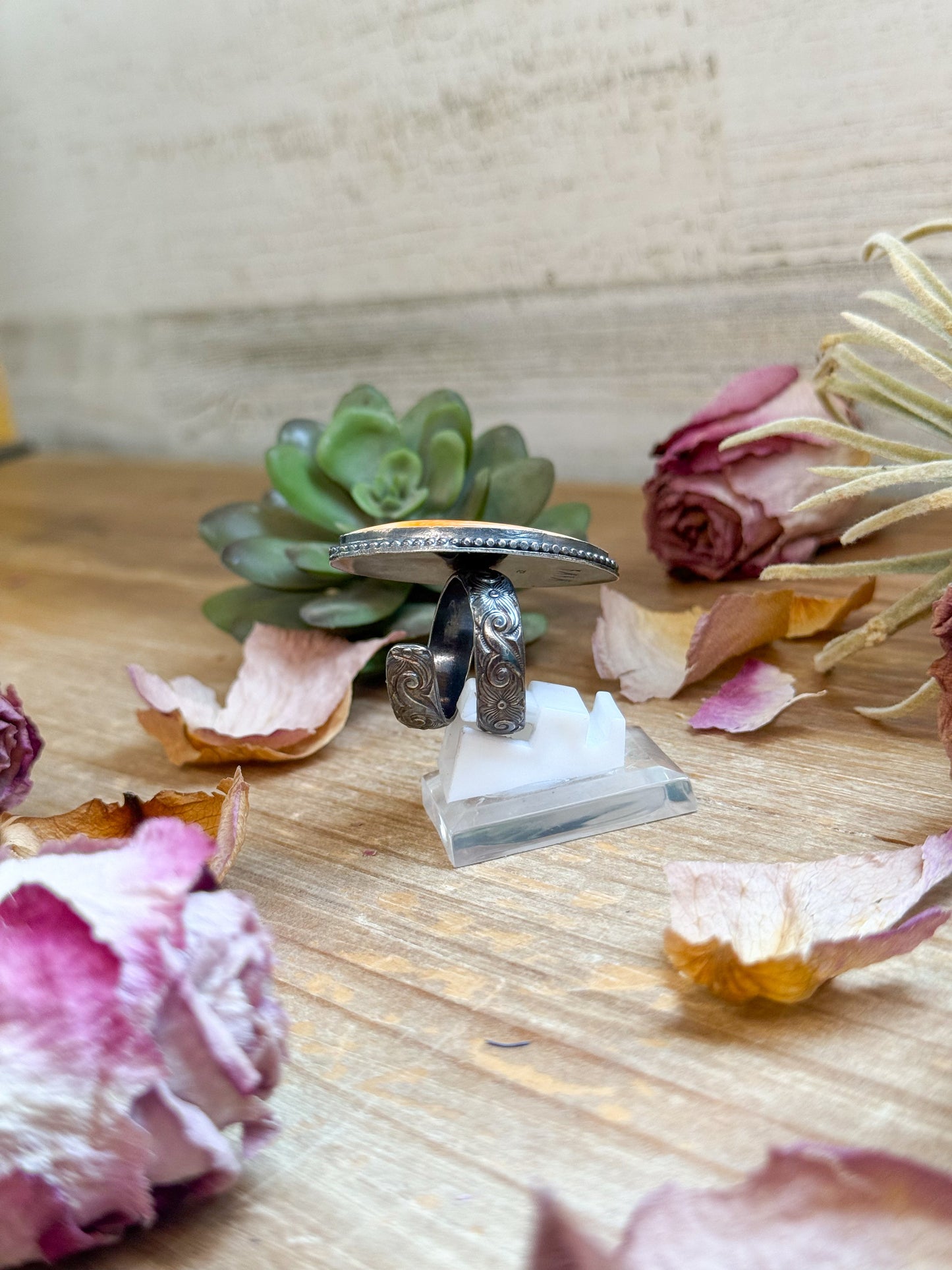 MJ Ring – Sterling Silver Adjustable Orange Spiny Oyster Ring