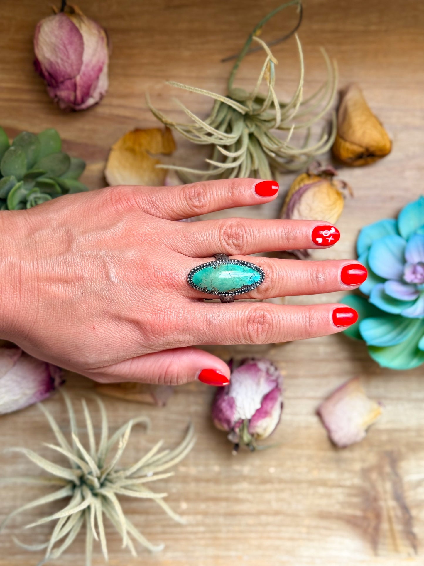 MJ Ring – Sterling Silver Adjustable Oval Turquoise Ring