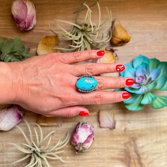 MJ Ring – Sterling Silver Adjustable Oval Turquoise Ring