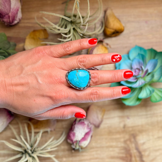 MJ Ring – Sterling Silver Adjustable Free Form Turquoise Ring