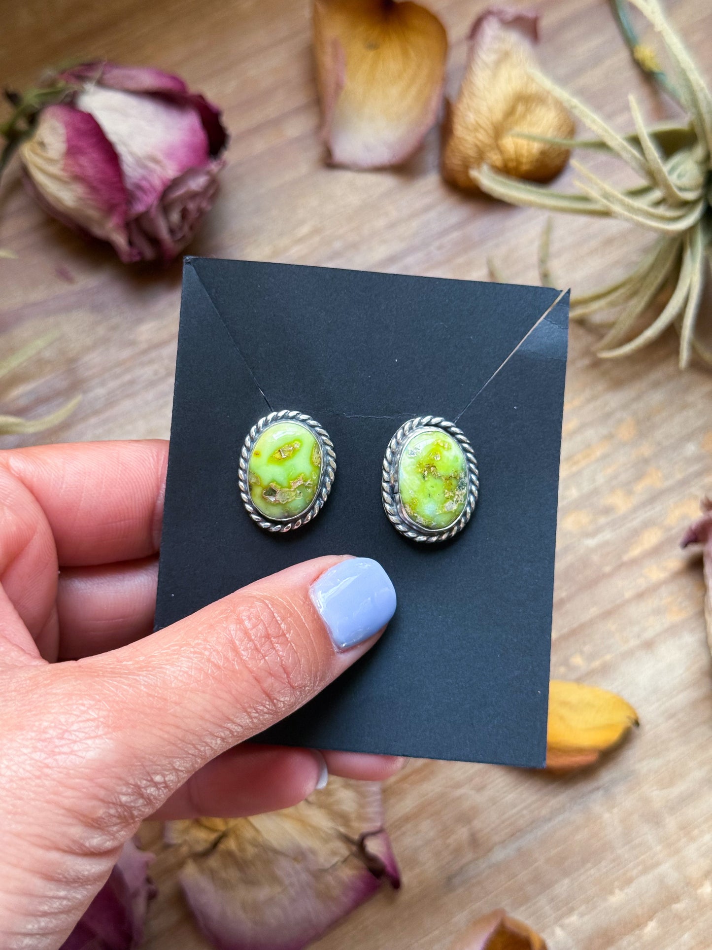 Sterling Silver Palomino Variscite Stud Earrings, Artist Jason Ogg