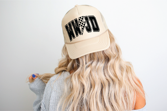 WWJD DTF Printed Tan Trucker Hat