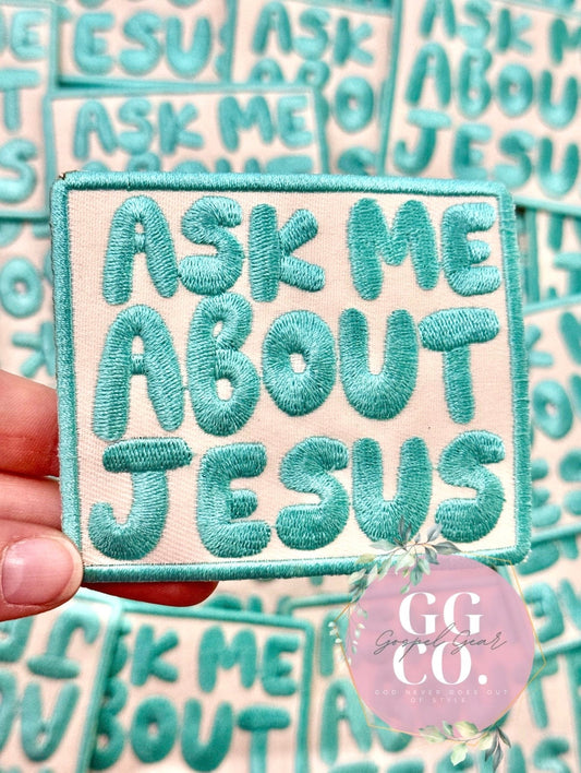 Ask Me About Jesus Patch, Christian Hat Patch, Embroidered Patch, Trucker Hat Patch, Iron On, Trendy Hat Patch, Jesus Patch.