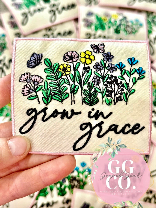 Grow In Grace Patch, Christian Hat Patch, Embroidered Patch, Trucker Hat Patch, Iron On, Trendy Hat Patch, Jesus Patch.
