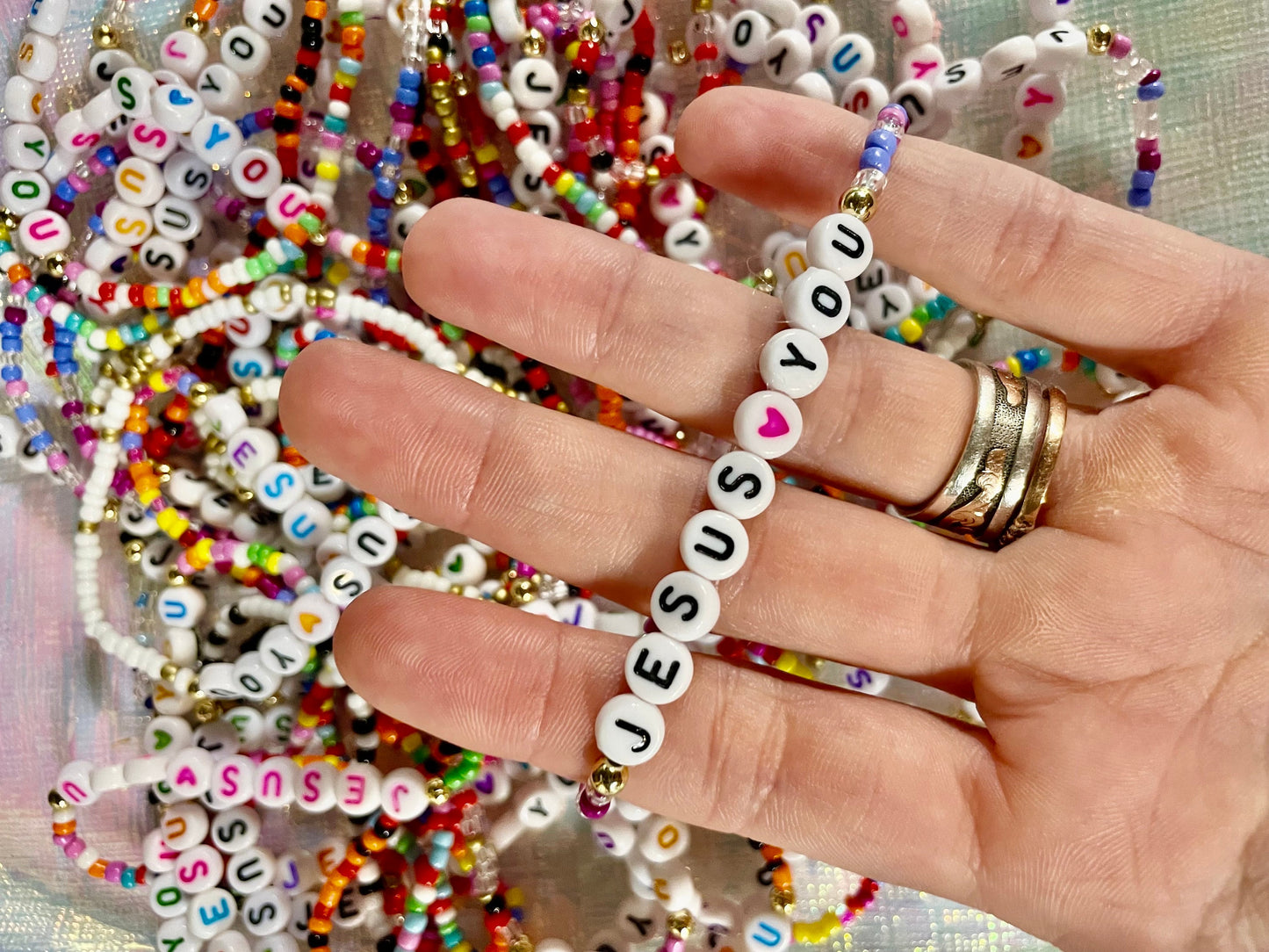 Jesus Beaded Bracelets - Stackable Bulk Friendship Bracelets - Christian Gift