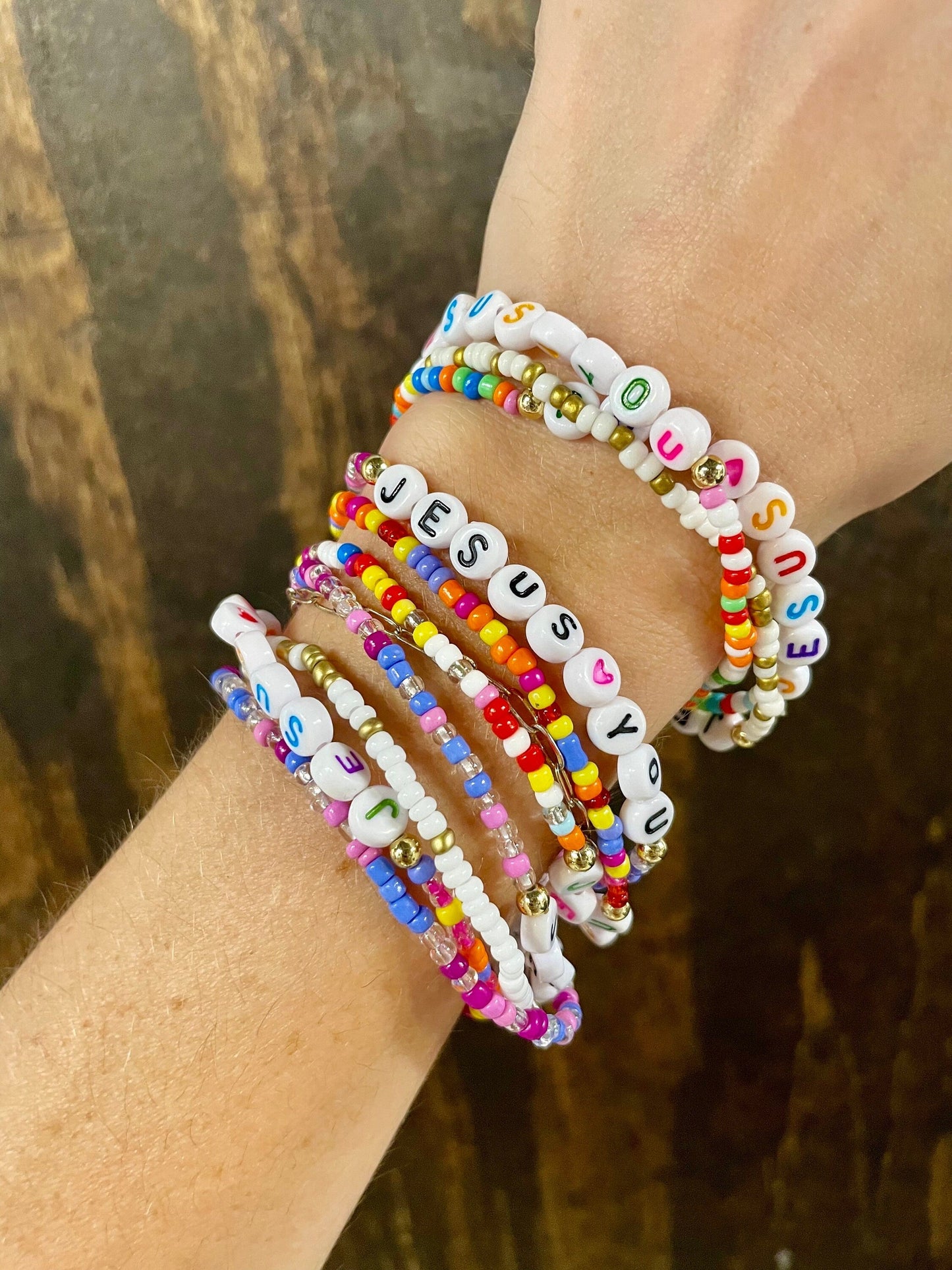 Jesus Beaded Bracelets - Stackable Bulk Friendship Bracelets - Christian Gift