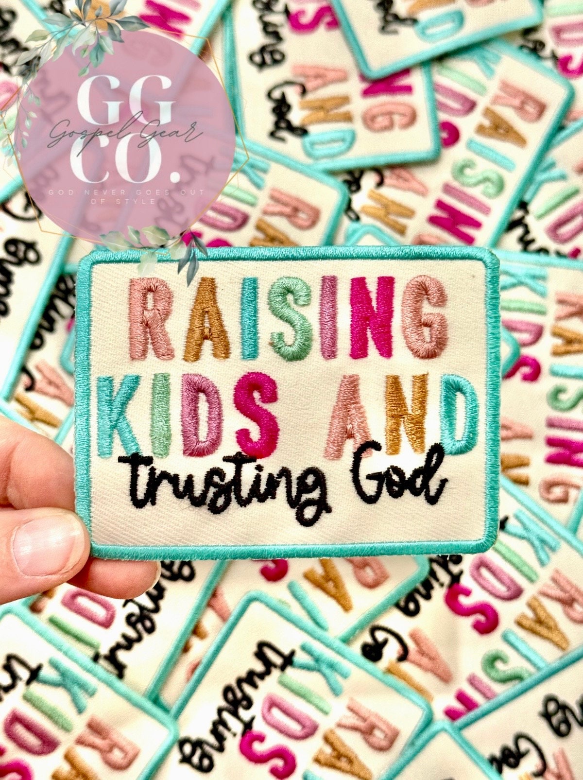 Raising Kids And Trusting God Patch, Christian Hat Patch, Embroidered Patch, Trucker Hat Patch, Iron On, Trendy Hat Patch, Jesus Patch.