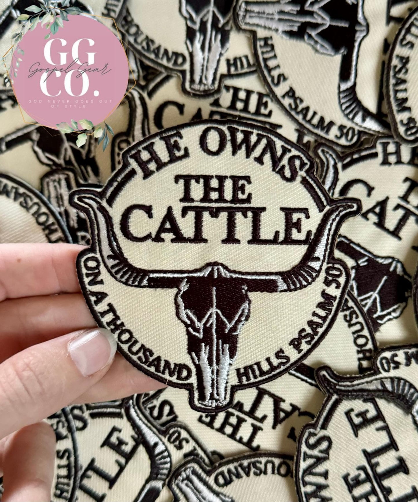 He Owns The Cattle Patch, Christian Hat Patch, Embroidered Patch, Trucker Hat Patch, Iron On, Trendy Hat Patch, Jesus Patch.