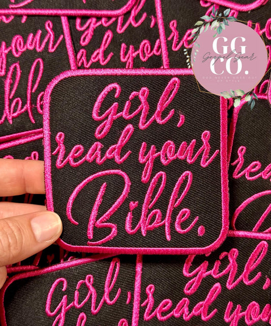 Girl Read Your Bible Patch, Christian Hat Patch, Embroidered Patch, Trucker Hat Patch, Iron On, Trendy Hat Patch, Jesus Patch.
