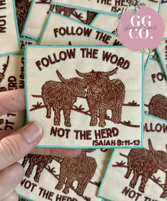 Follow The Word Not The Herd Patch, Christian Hat Patch, Embroidered Patch, Trucker Hat Patch, Iron On, Trendy Hat Patch, Jesus Patch.