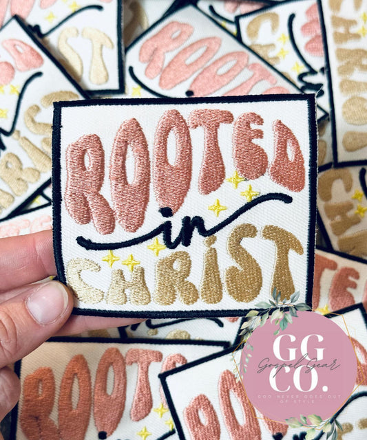 Rooted In Christ Patch, Christian Hat Patch, Embroidered Patch, Trucker Hat Patch, Iron On, Trendy Hat Patch, Jesus Patch, Patch