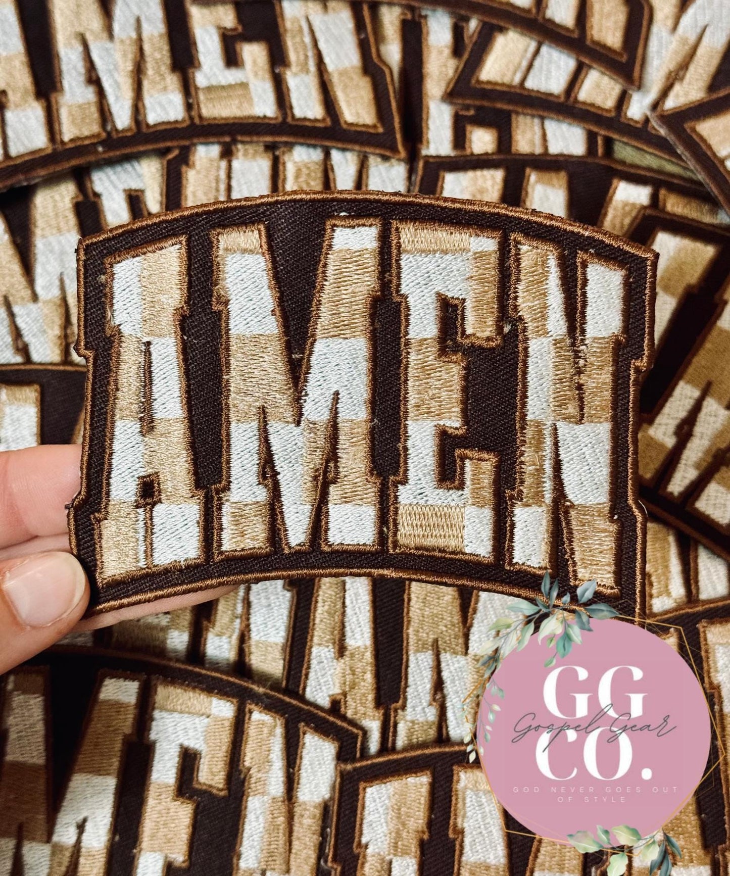 Amen Checkered Patch, Christian Hat Patch, Embroidered Patch, Trucker Hat Patch, Iron On, Trendy Hat Patch, Jesus Patch