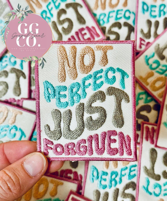 Not Perfect Just Forgiven Patch, Christian Hat Patch, Embroidered Patch, Trucker Hat Patch, Iron On, Trendy Hat Patch, Jesus Patch, Patch