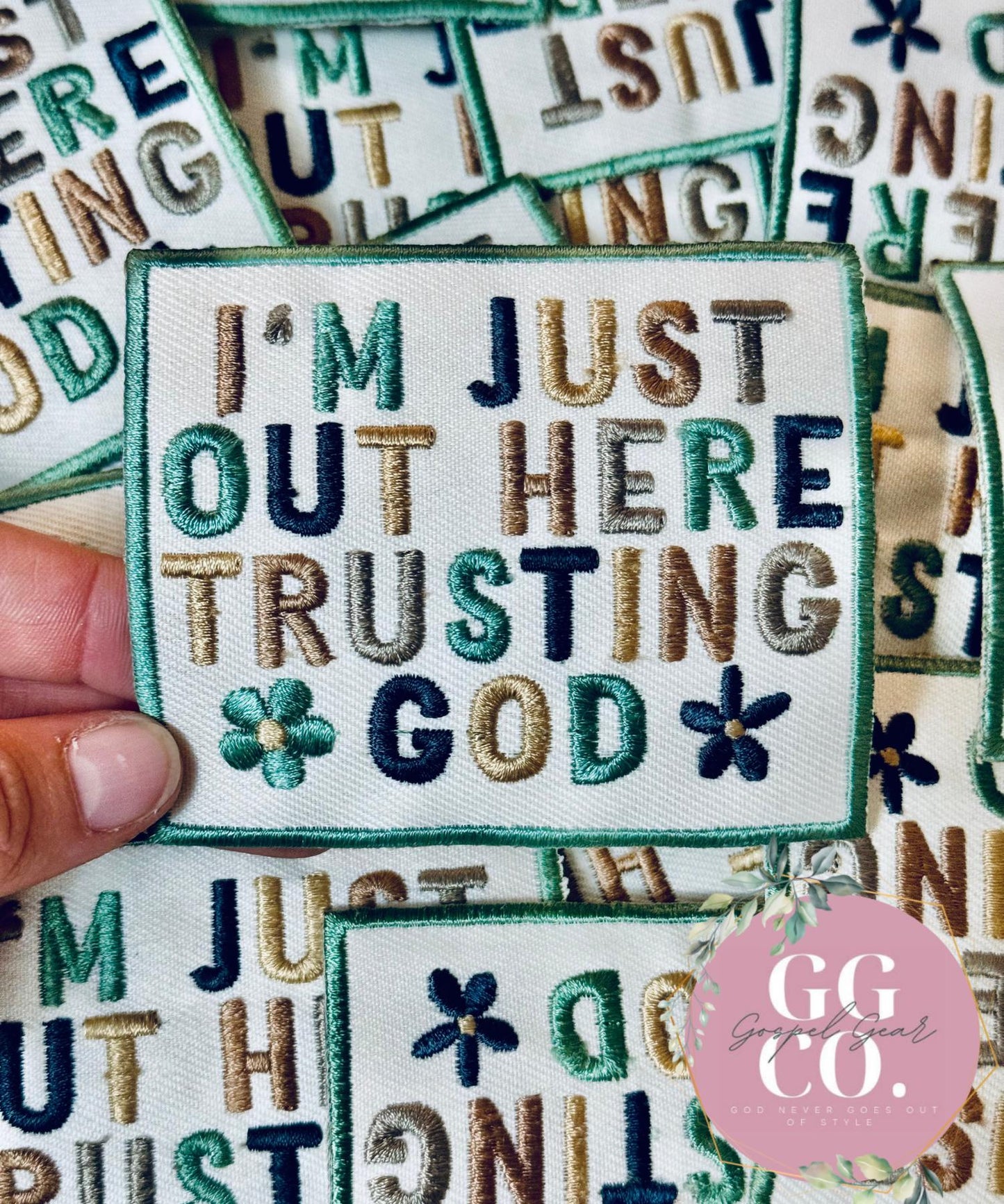 I’m Just Out Here Trusting God Patch, Christian Hat Patch, Embroidered Patch, Trucker Hat Patch, Iron On, Trendy Hat Patch, Jesus Patch