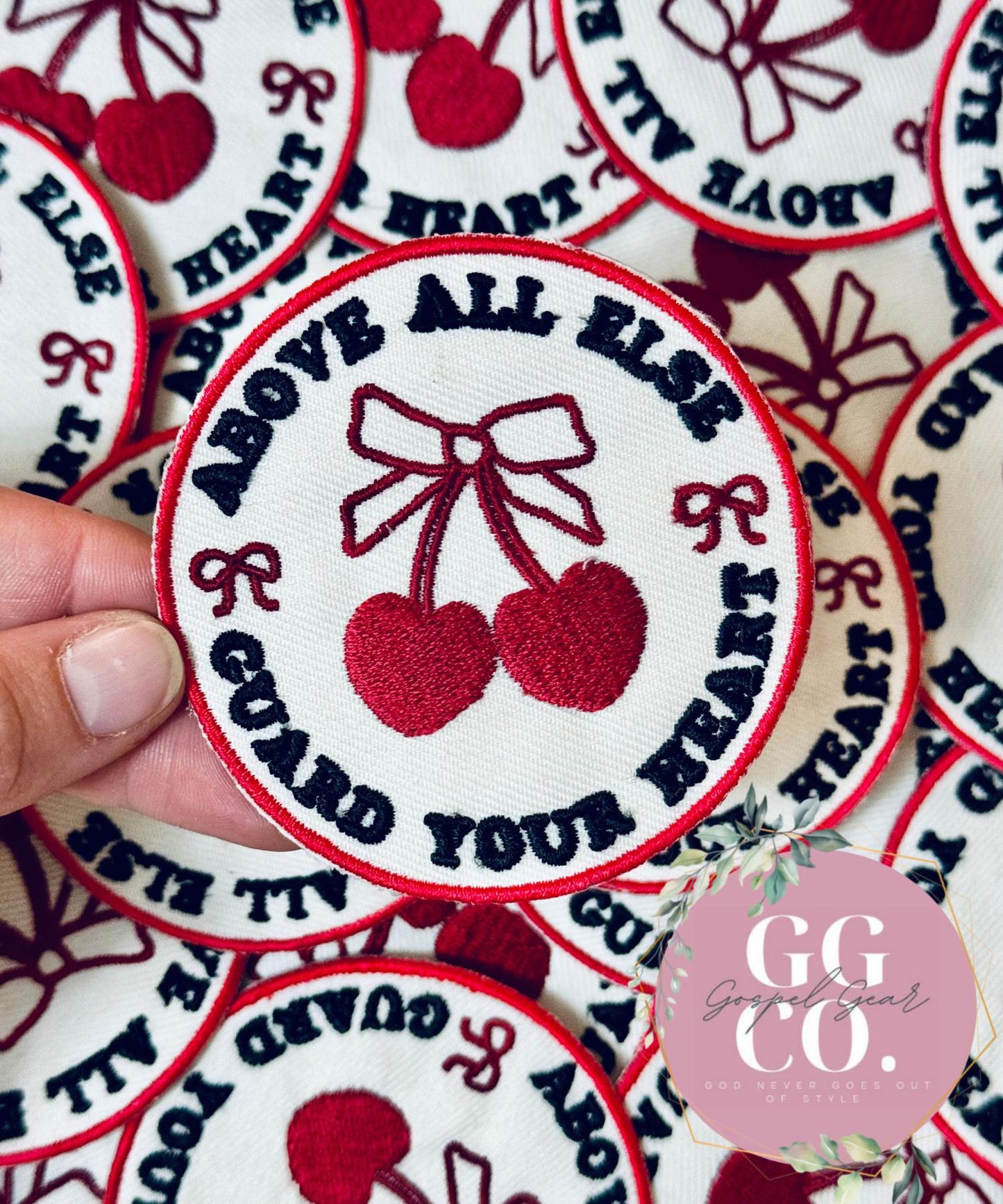 Guard Your Heart Cherries Patch, Christian Hat Patch, Embroidered Patch, Trucker Hat Patch, Iron On, Trendy Hat Patch, Patch