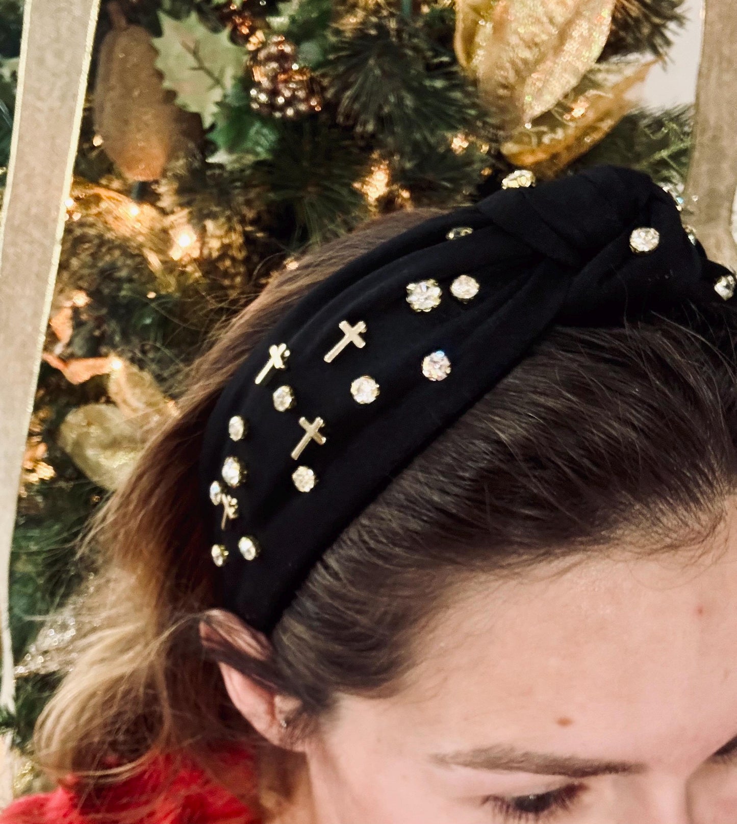 Cross Jeweled Knotted Headband, Christian Headband, Cross and Rhinestone Headband, Church Headband, Christian Gift, Christian Accessories