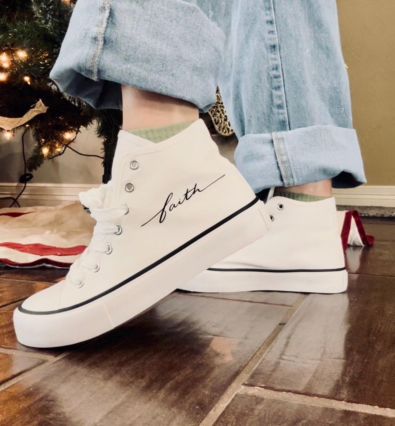 Walk By Faith Canvas Shoes, Christian High Top Shoes, Women High Top Canvas Shoes, Christian Shoes, Christian Gift, Fashion Shoes, Shoes