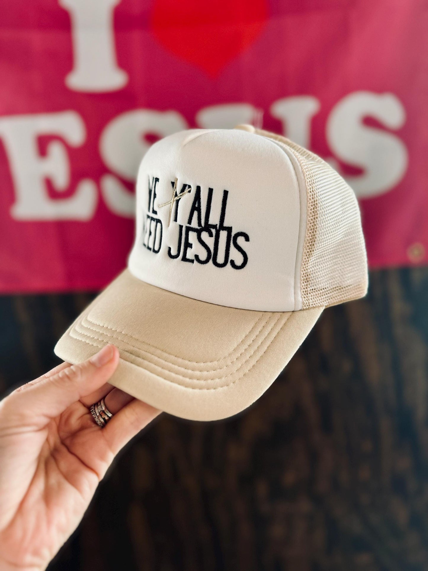 We All Need Jesus Embroidered Foam Trucker Hat