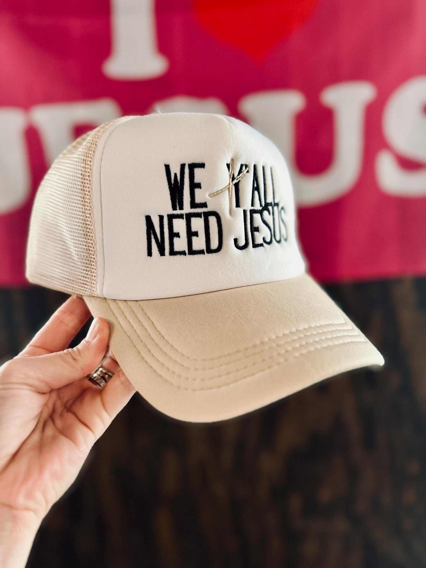 We All Need Jesus Embroidered Foam Trucker Hat