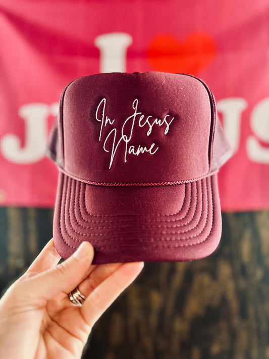 In Jesus Name Embroidered Foam Trucker Hat